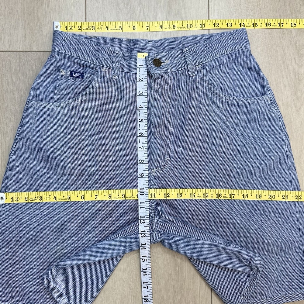 Vintage 1990's Lee USA High Rise Blue Micro Check Mom Shorts Size 12 Med 90s - Picture 12 of 13